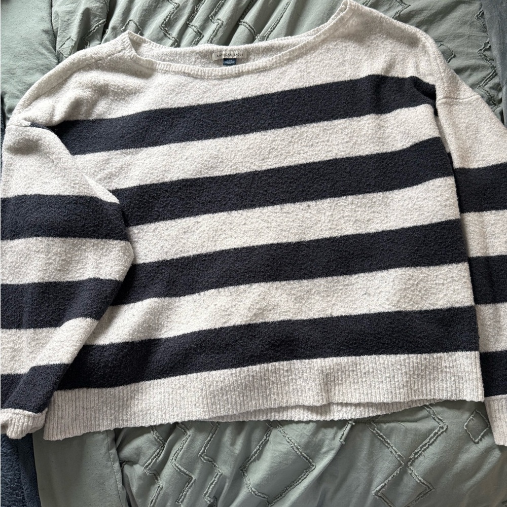 American Eagle Outfitters Black and Cream Striped Sweater
